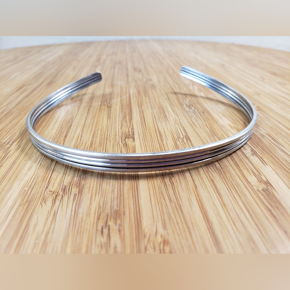 Sterling Silver Ribbed Choker Necklace Italy 925